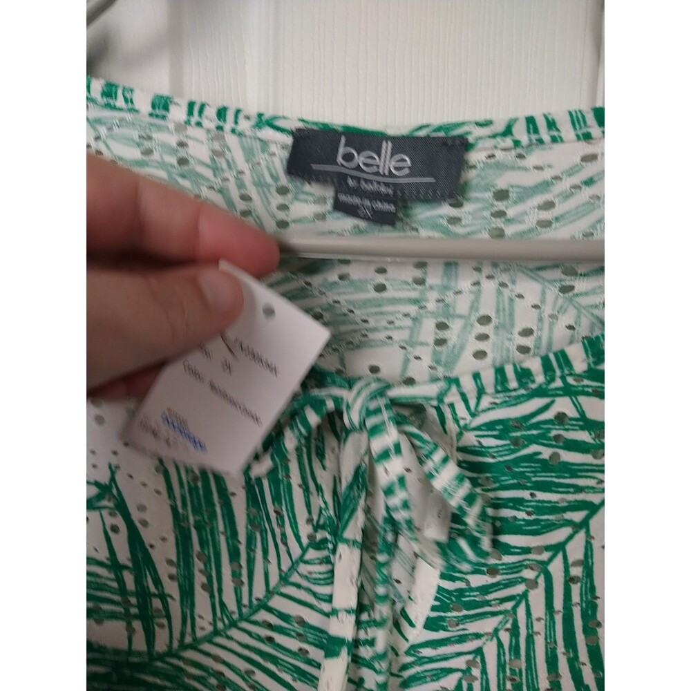 Belle By Belldini Blouse NWT Woman 2X Plus Rainforest V Tie Sheer Ruffle... - Picture 3 of 9